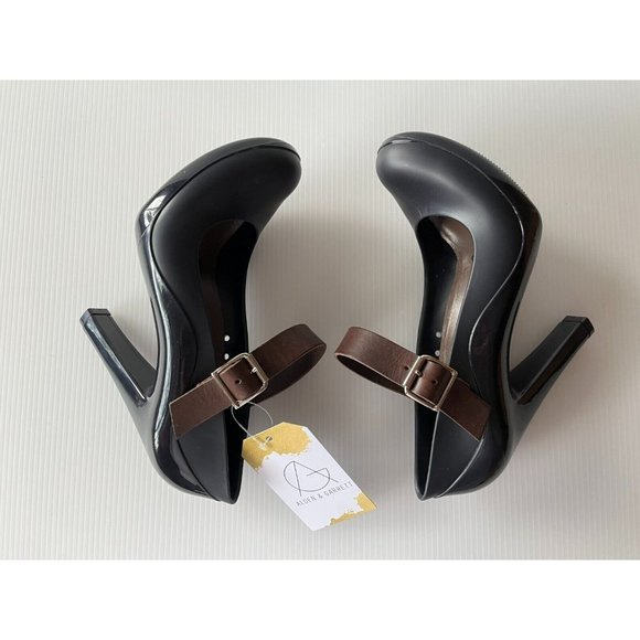 Marni Navy Blue Rubber Mary Jane Pumps Heels W/ Brown Strap Size 7 (US) 37 (IT) - Picture 7 of 11